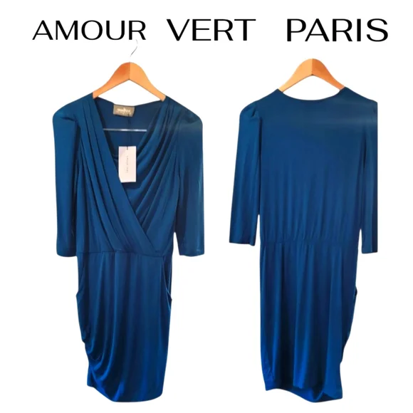Amour Vert , Size Small, Deep Blue Long Sleeve Dress. Sheath Dress. NWT - Picture 5 of 7